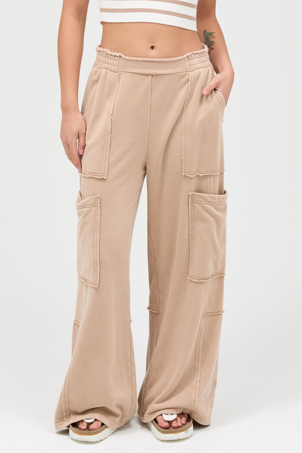 Mineral Wash Wide Leg Cargo Pants