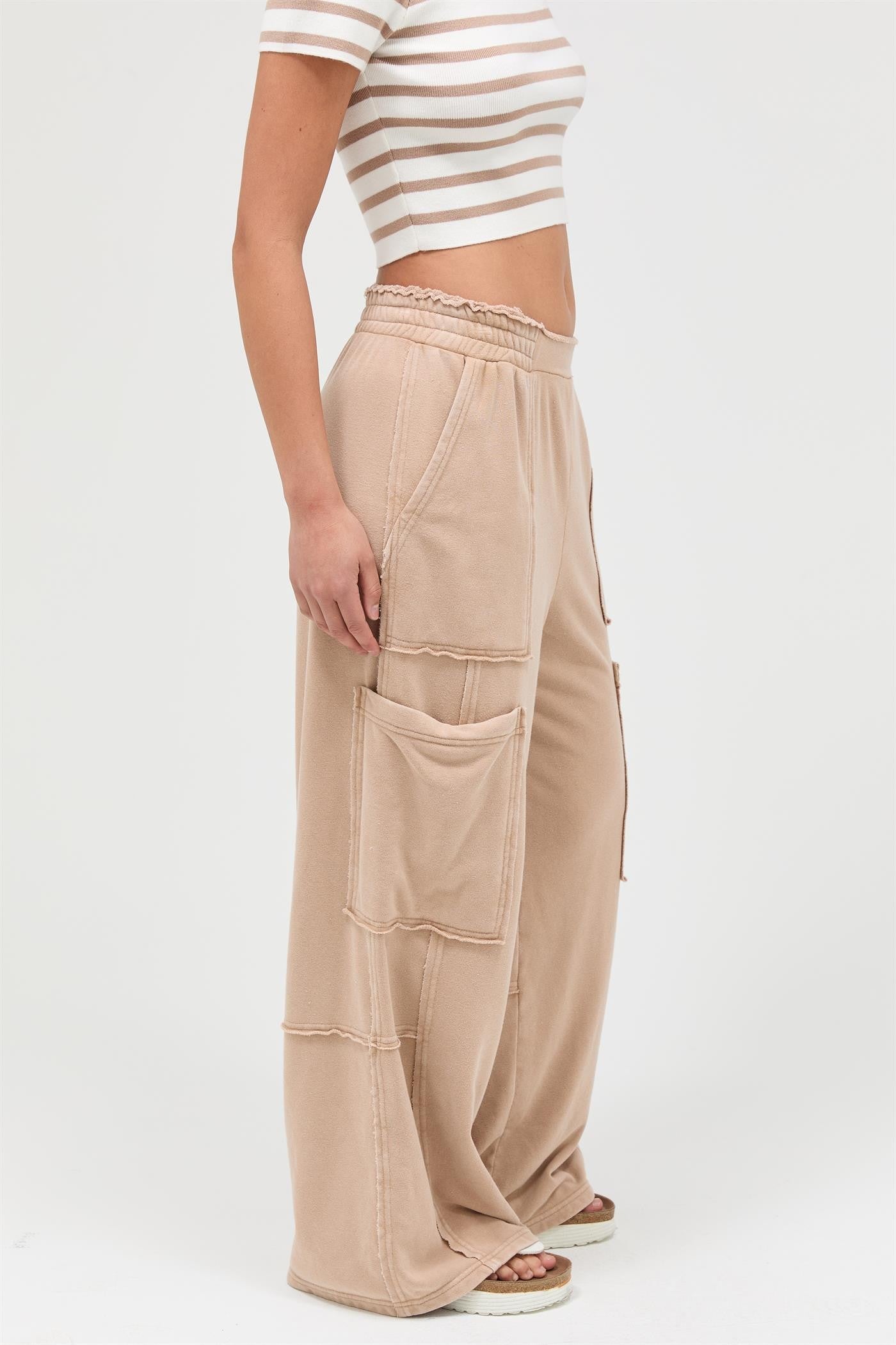 Mineral Wash Wide Leg Cargo Pants