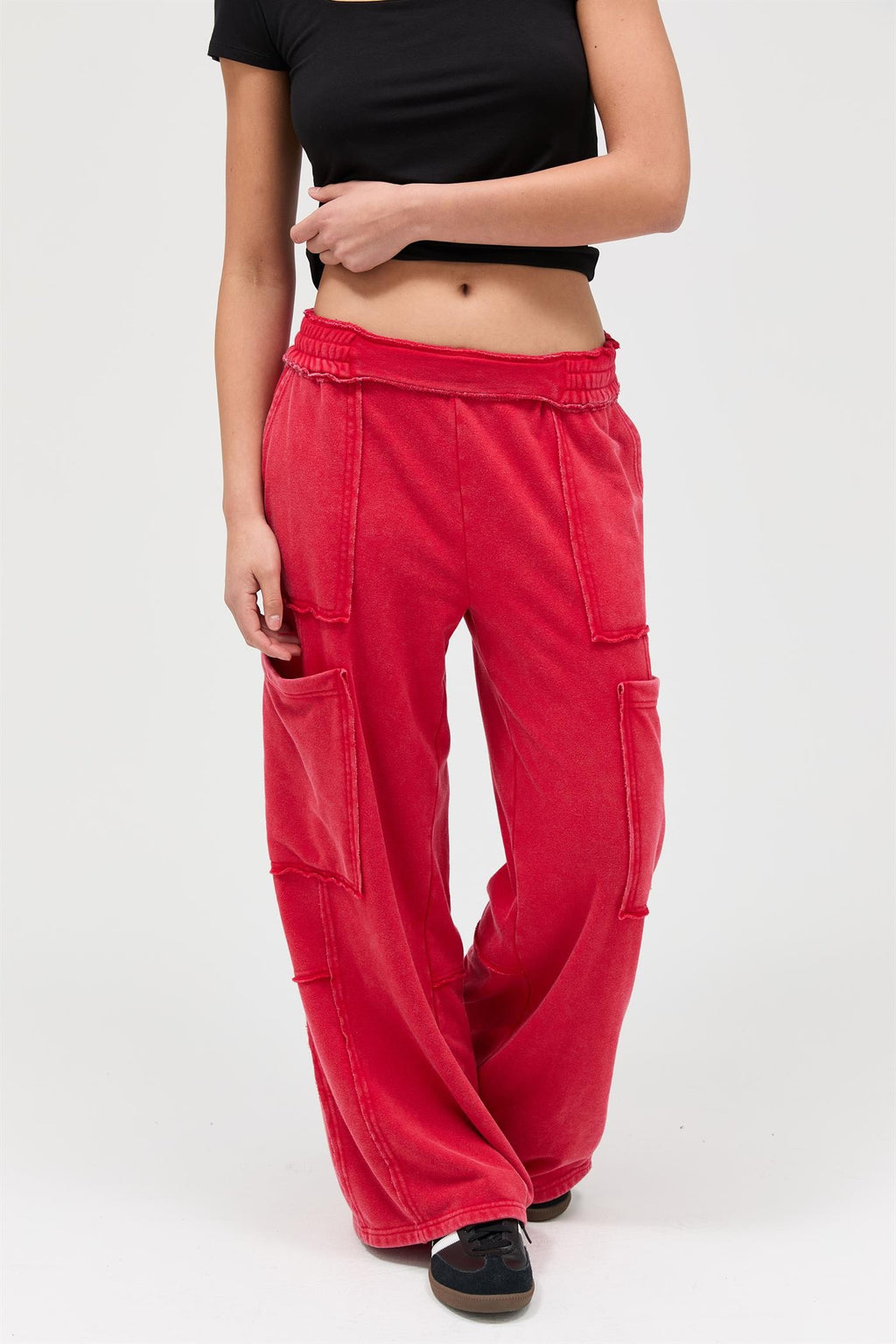 Mineral Wash Wide Leg Cargo Pants